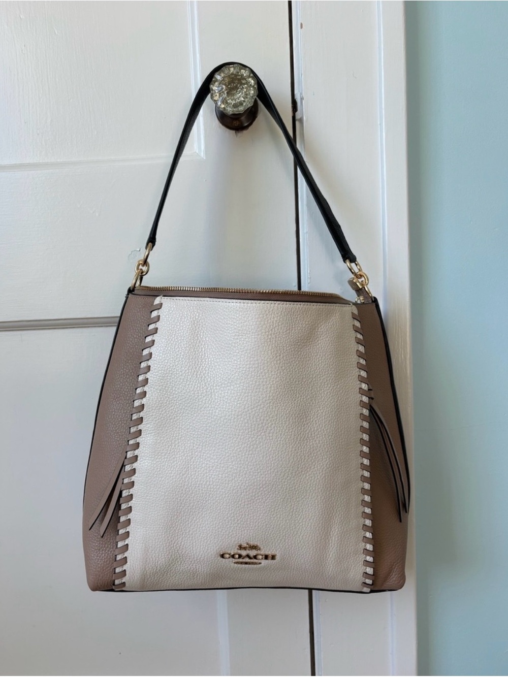 Coach Marlon Hobo Bag Whipstitch Colorblock Chalk Multi Pebble Leather NO STRAP